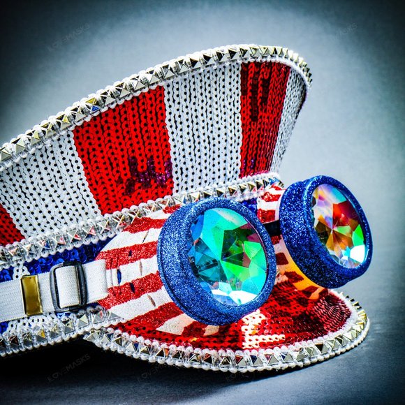 Steampunk USA Flag 4th of July 3D Lens Captain Hat main image 2